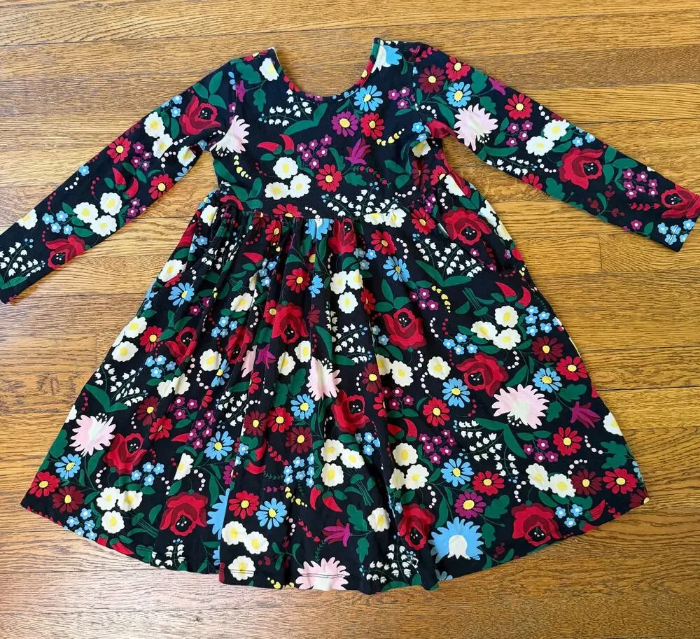 Hanna Andersson Girls' Black Floral Skater Dress Size 8